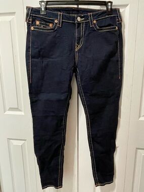True Religion Navy Super Skinny Jeans with Contrast Orange Stitching